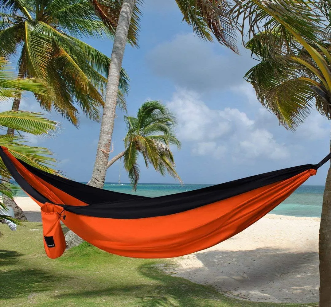 Gold Armour Camping Hammock - Portable Hammock Single Hammock Camping Accessories Gear for Outdoor Indoor Adult Kids, USA Based Brand (Orange & Black)