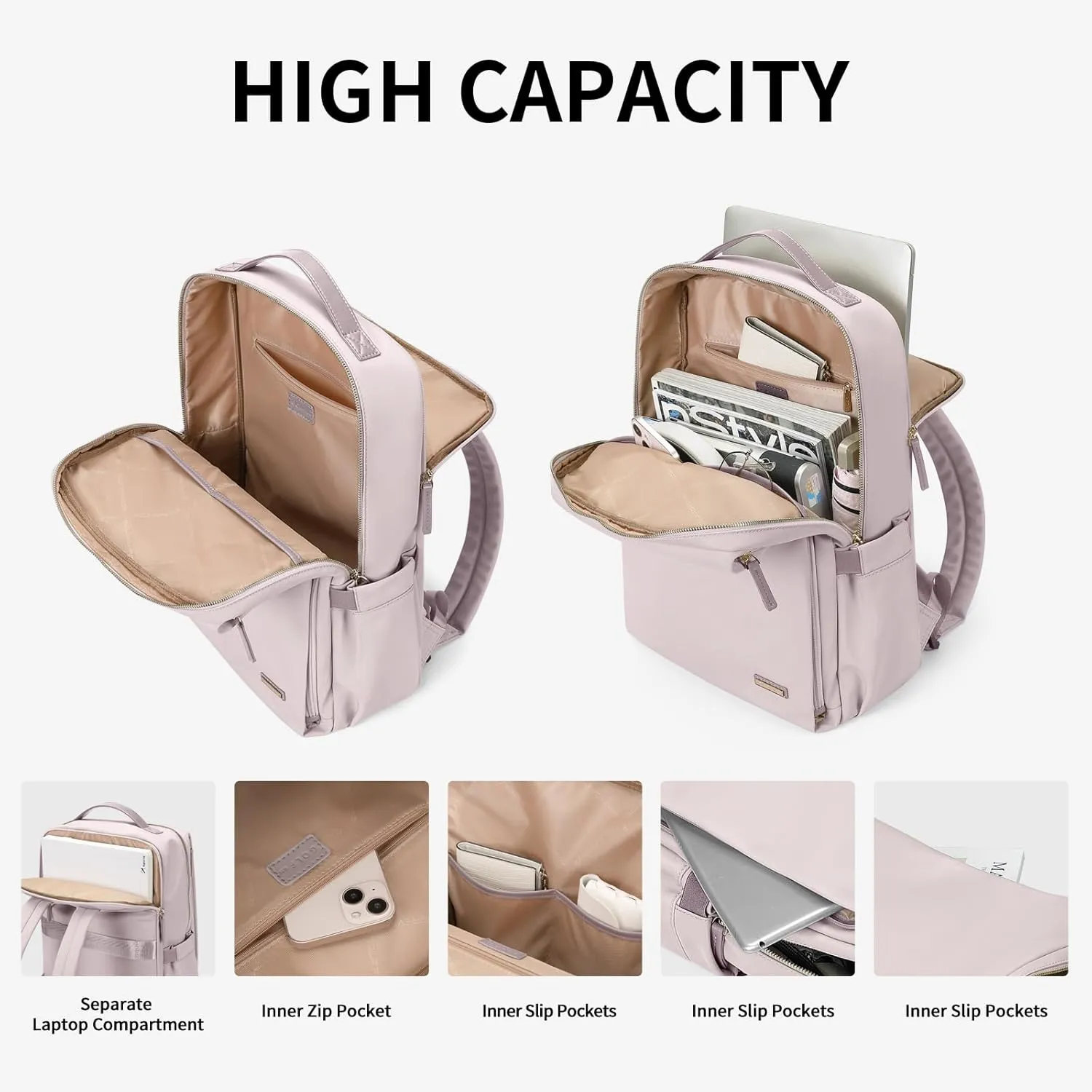 GOLF SUPAGS Stylish Laptop Backpack for Women Airline Approved Perfect for Work College and Travel Multi-Functional Casual Daypack Fits 15.6 Inch Notebook (Pinkish Grey)