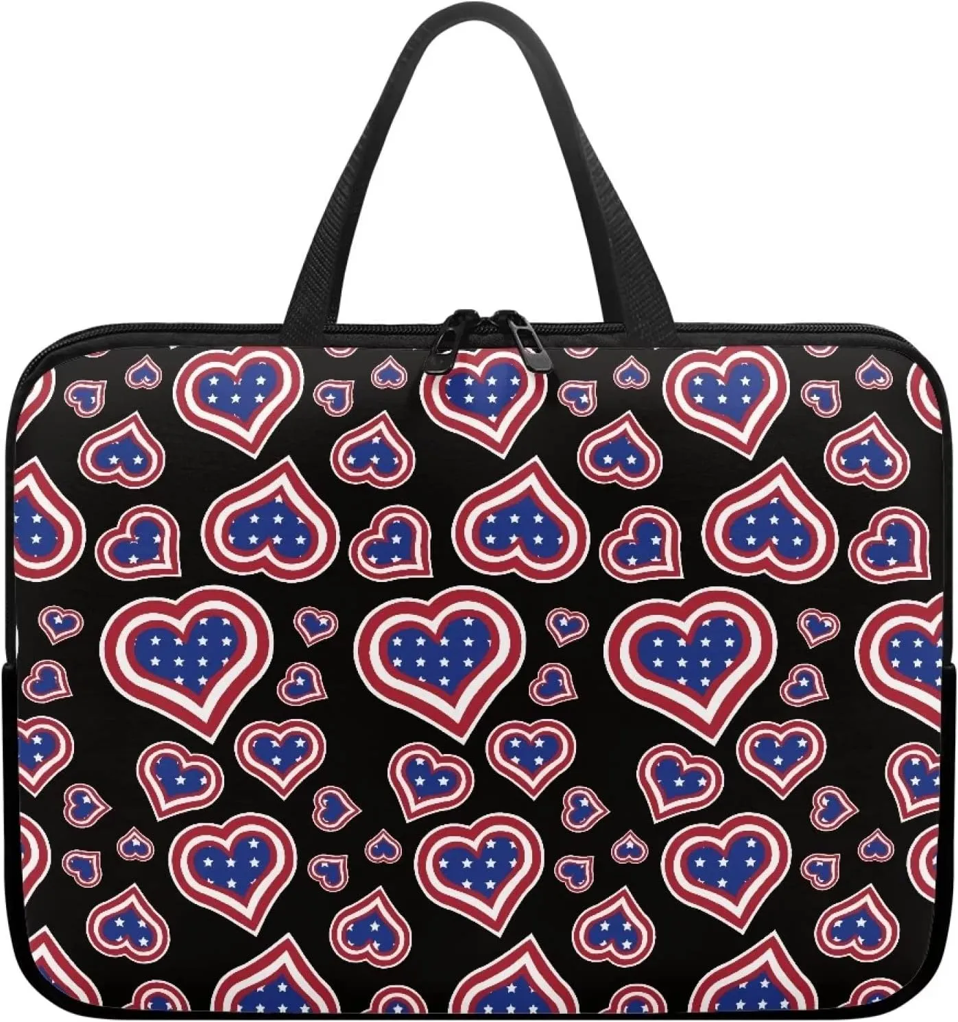 Gomyblomy American Flags & Hearts Lightweight Tote Bag with Zippered Laptop Dust Bag, Portable Business Briefcase for 10-17 Inch Laptops