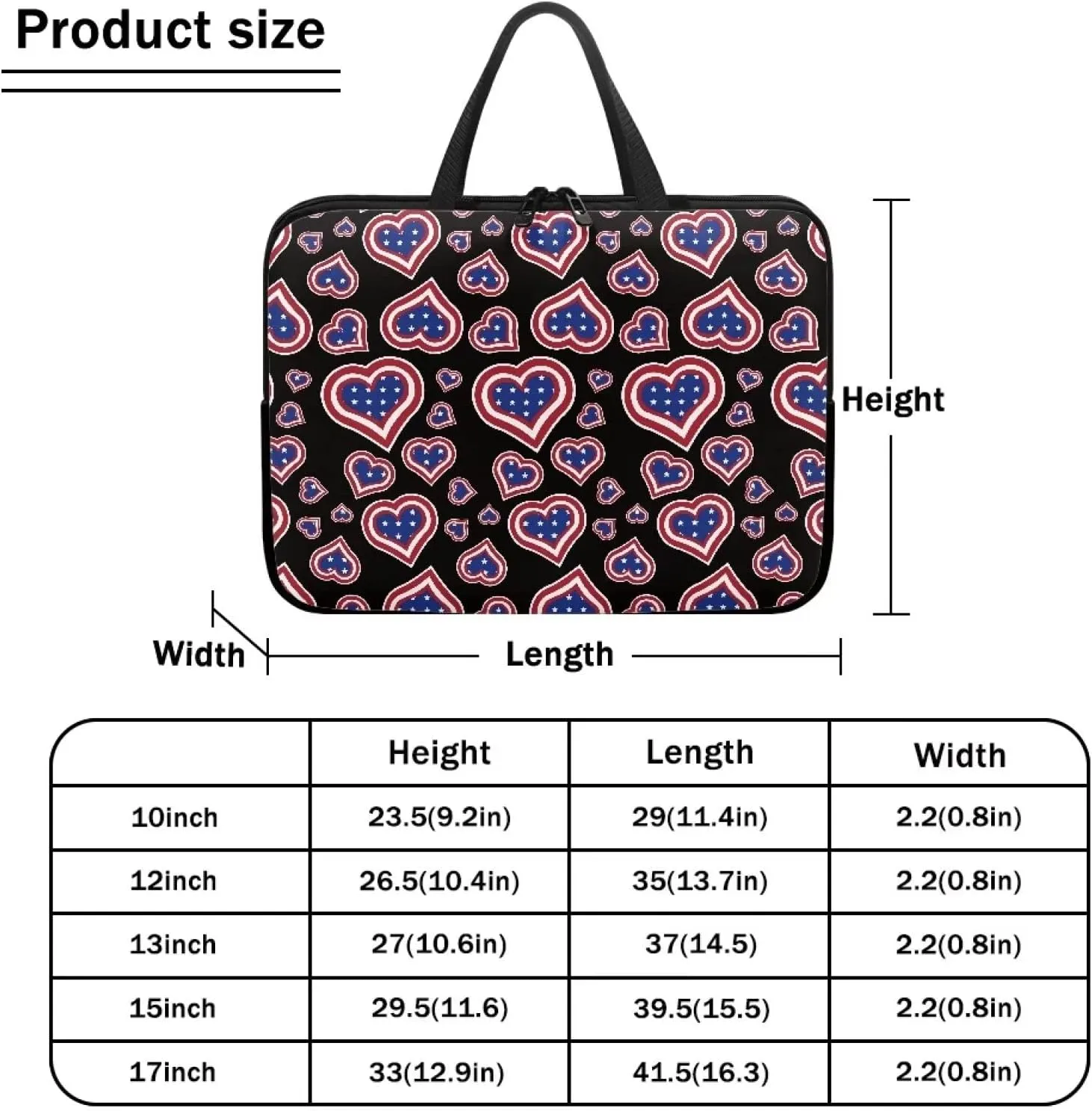 Gomyblomy American Flags & Hearts Lightweight Tote Bag with Zippered Laptop Dust Bag, Portable Business Briefcase for 10-17 Inch Laptops
