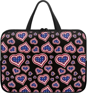 Gomyblomy American Flags & Hearts Lightweight Tote Bag with Zippered Laptop Dust Bag, Portable Business Briefcase for 10-17 Inch Laptops