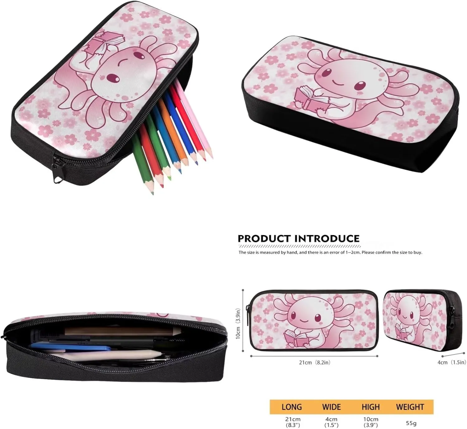 Gomyblomy Axolotl Backpack for School Girls 6-8 8-10 Books Axolotl Bookbag and Lunch Box Set Lightweight Kids School Bag Set of 4 Pcs for Elementary Primary Casual Daypack Travel Bags