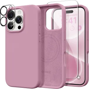 GONEZ Magnetic for iPhone 16 Pro Max Case, Compatible with MagSafe, Liquid Silicone Case, with Screen Protector   Camera Protector, Full Body Protective Shockproof Phone Cover 6.9", Blackcurrant