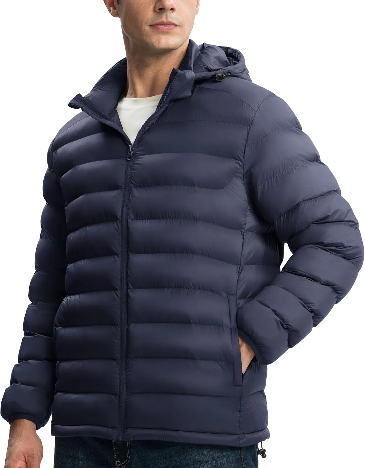 Gopune Men's Lightweight Puffer Jacket Detachable Hooded Water Resistant Puffy Winter Down Jackets for Snow Ski Travel