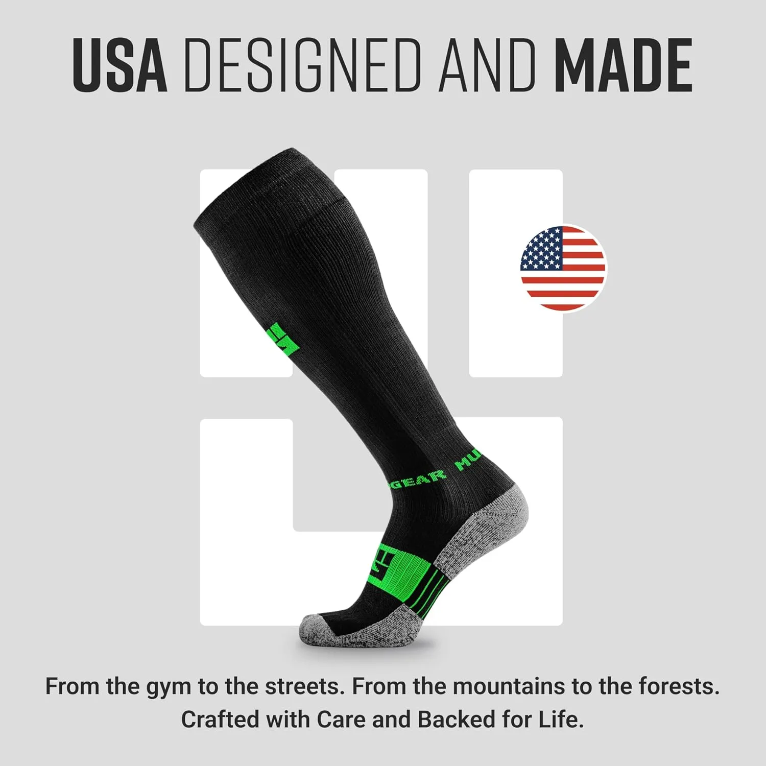 Graduated Compression Socks, Durable, Sweat-Resistant OCR Performance Socks with Cushioned Footbed, Made in USA