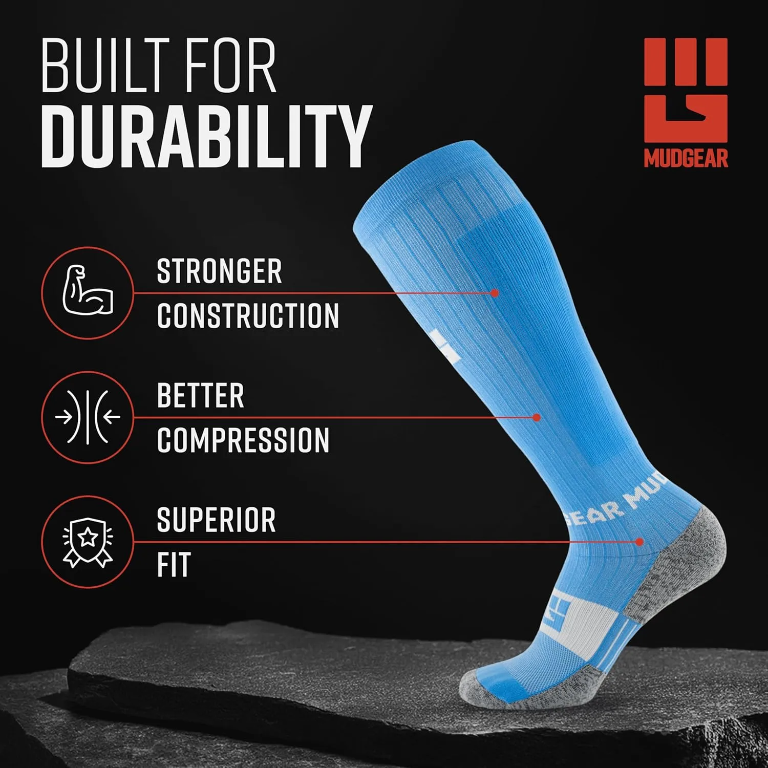Graduated Compression Socks, Durable, Sweat-Resistant OCR Performance Socks with Cushioned Footbed, Made in USA