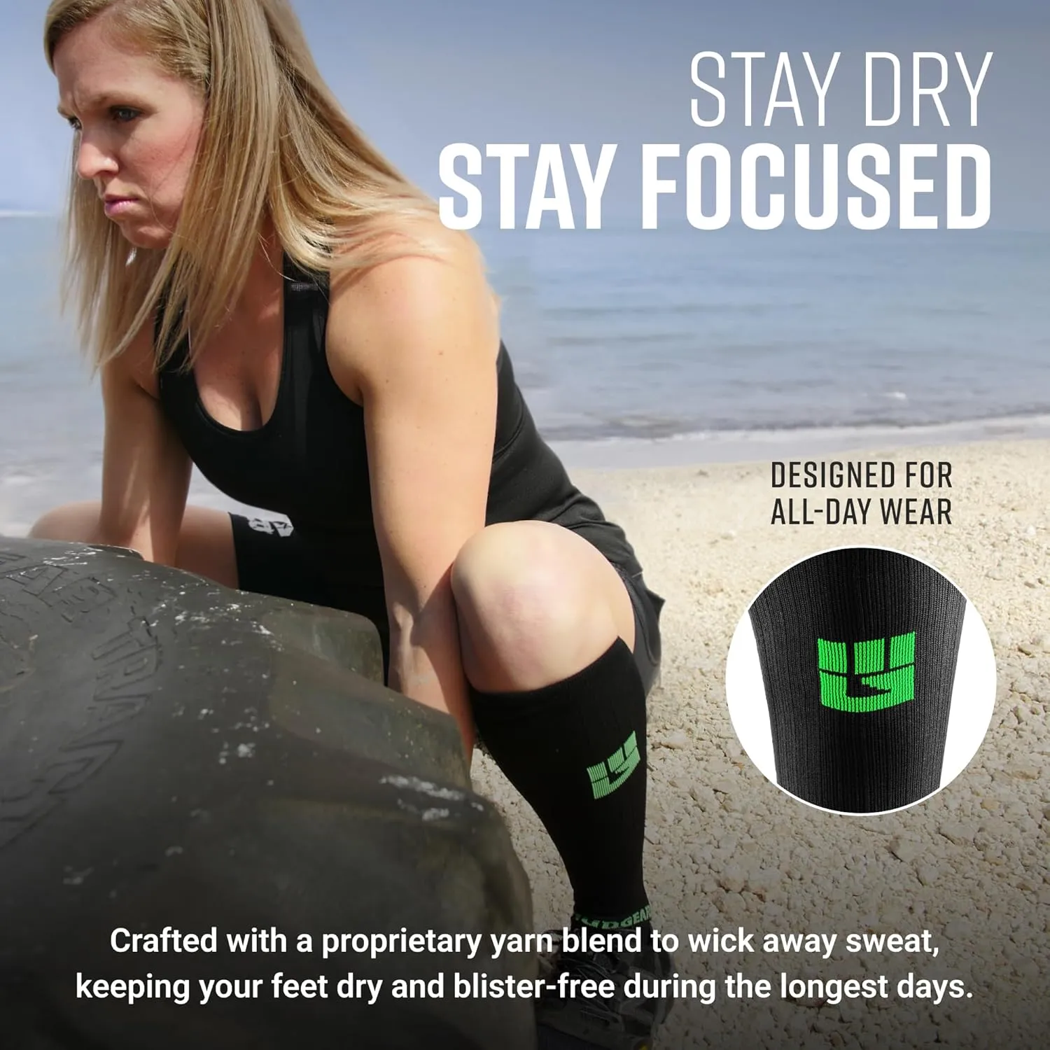 Graduated Compression Socks, Durable, Sweat-Resistant OCR Performance Socks with Cushioned Footbed, Made in USA