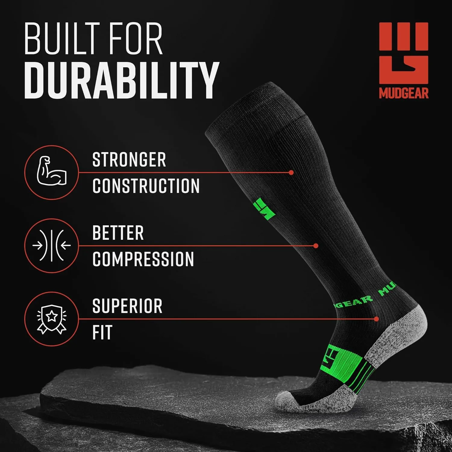 Graduated Compression Socks, Durable, Sweat-Resistant OCR Performance Socks with Cushioned Footbed, Made in USA