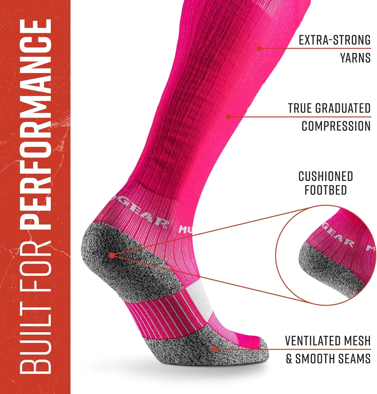 Graduated Compression Socks, Durable, Sweat-Resistant OCR Performance Socks with Cushioned Footbed, Made in USA