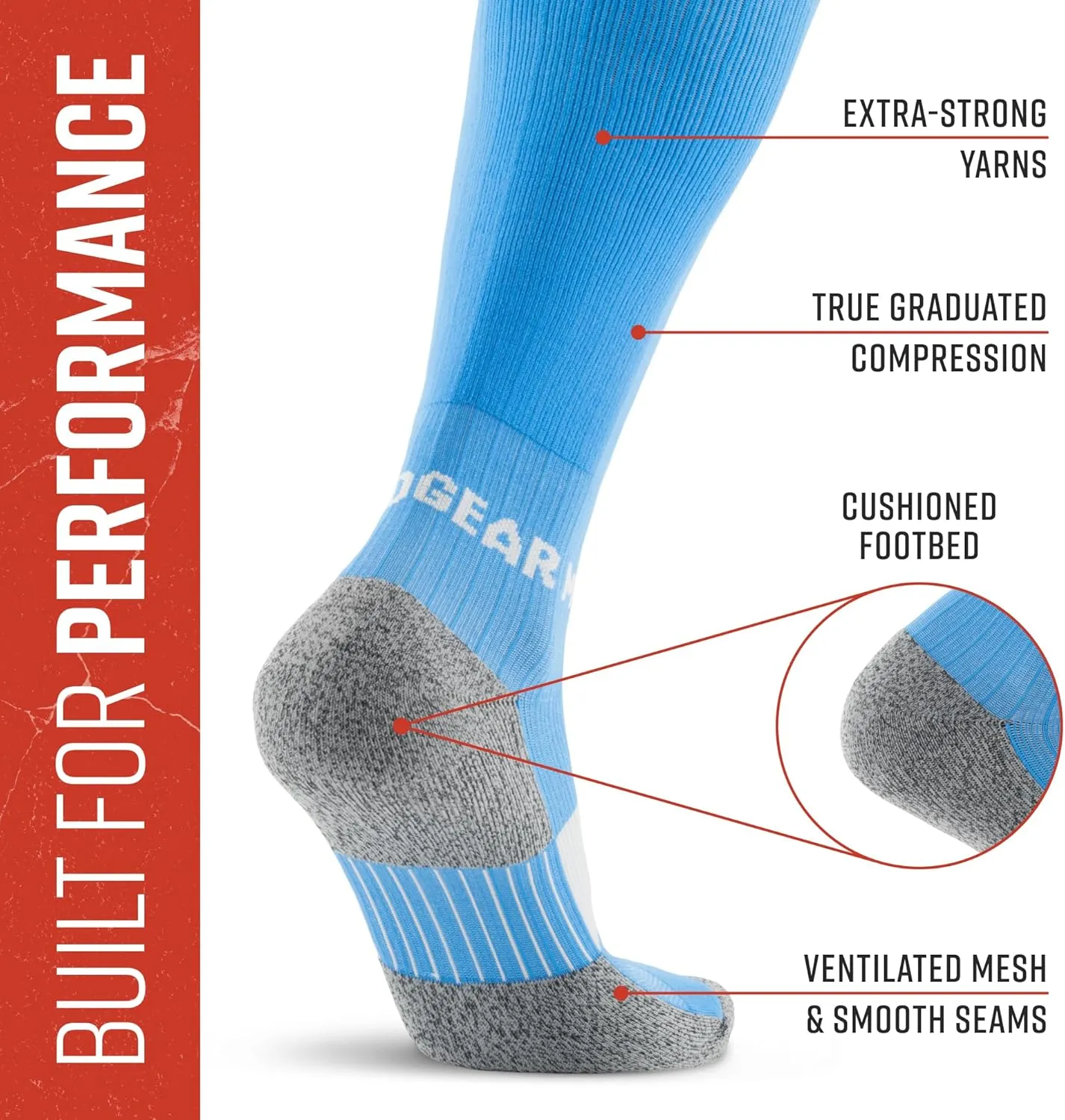 Graduated Compression Socks, Durable, Sweat-Resistant OCR Performance Socks with Cushioned Footbed, Made in USA