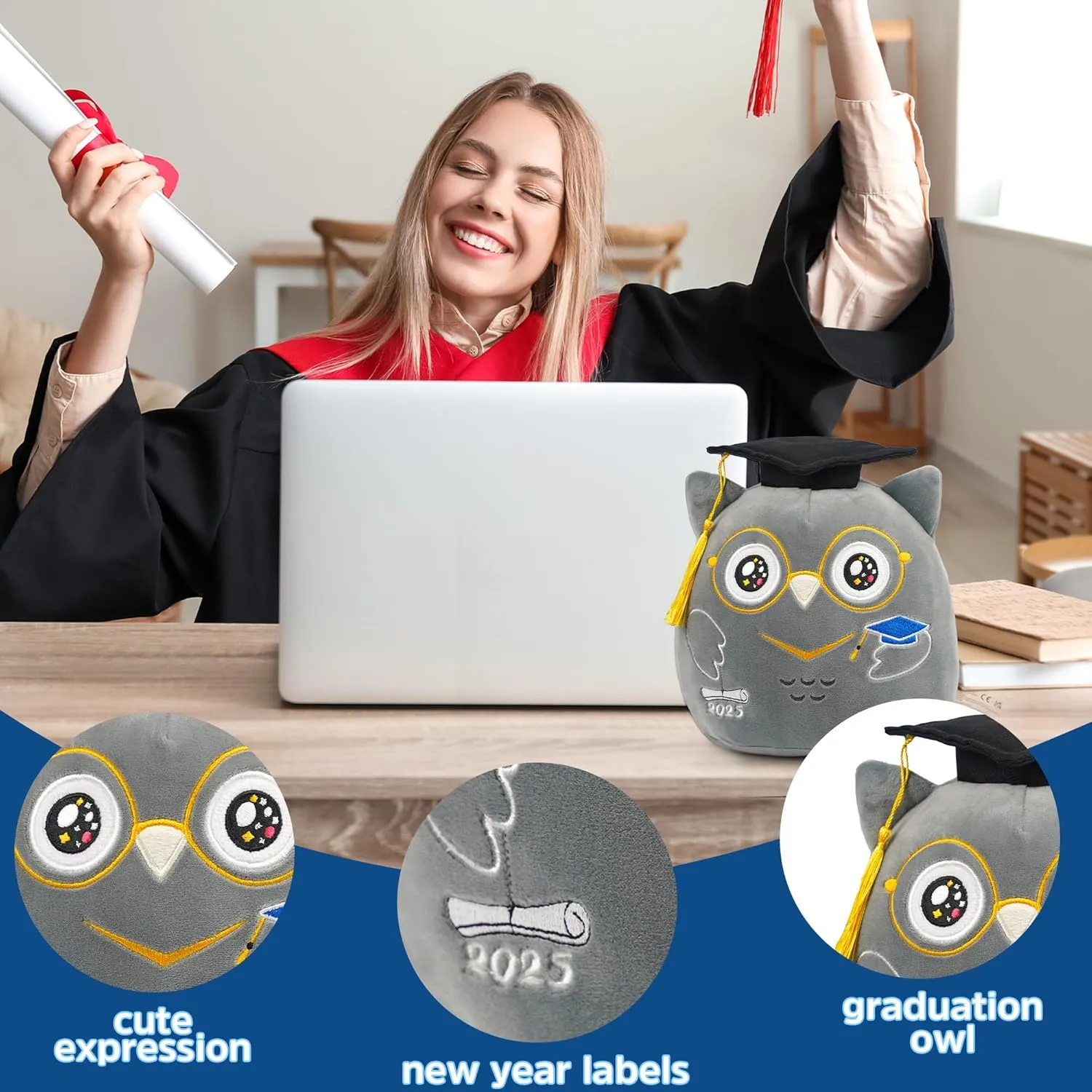 Graduation Owl Stuffed Animal: 8-Inch 2025 School Graduation Anniversary Owl Plush Toy Cute Commemorative Stuff Plushies, Kindergarten Graduation Gifts for Unniversity Middle Primary School Students