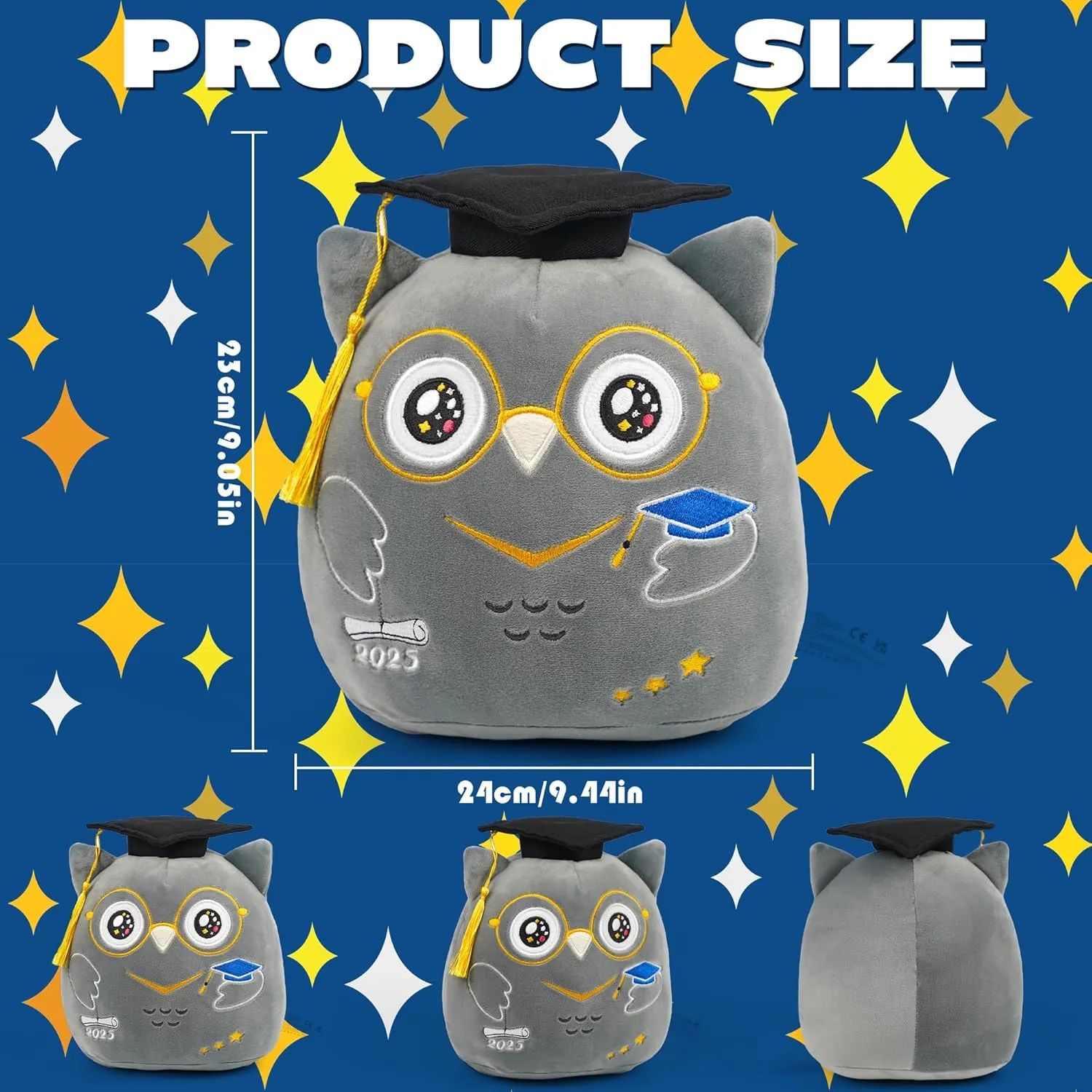 Graduation Owl Stuffed Animal: 8-Inch 2025 School Graduation Anniversary Owl Plush Toy Cute Commemorative Stuff Plushies, Kindergarten Graduation Gifts for Unniversity Middle Primary School Students