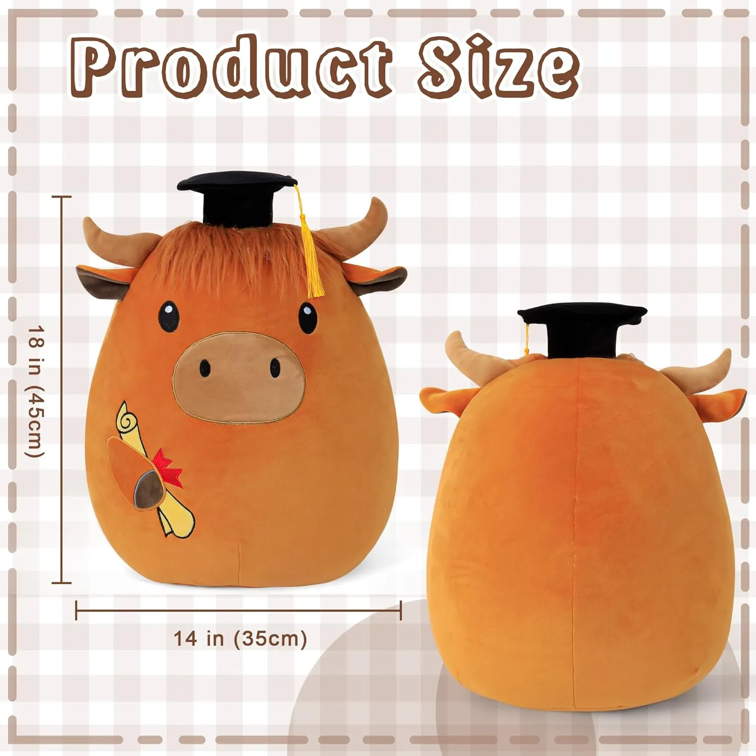 Graduation Stuffed Animal 18 Inch - Highland Cow Plush with Cap (Class of 2025) - Cute Graduation Gift for Kindergarten, Elementary & High School