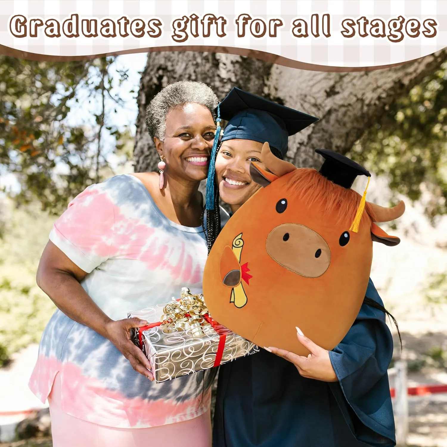 Graduation Stuffed Animal 18 Inch - Highland Cow Plush with Cap (Class of 2025) - Cute Graduation Gift for Kindergarten, Elementary & High School