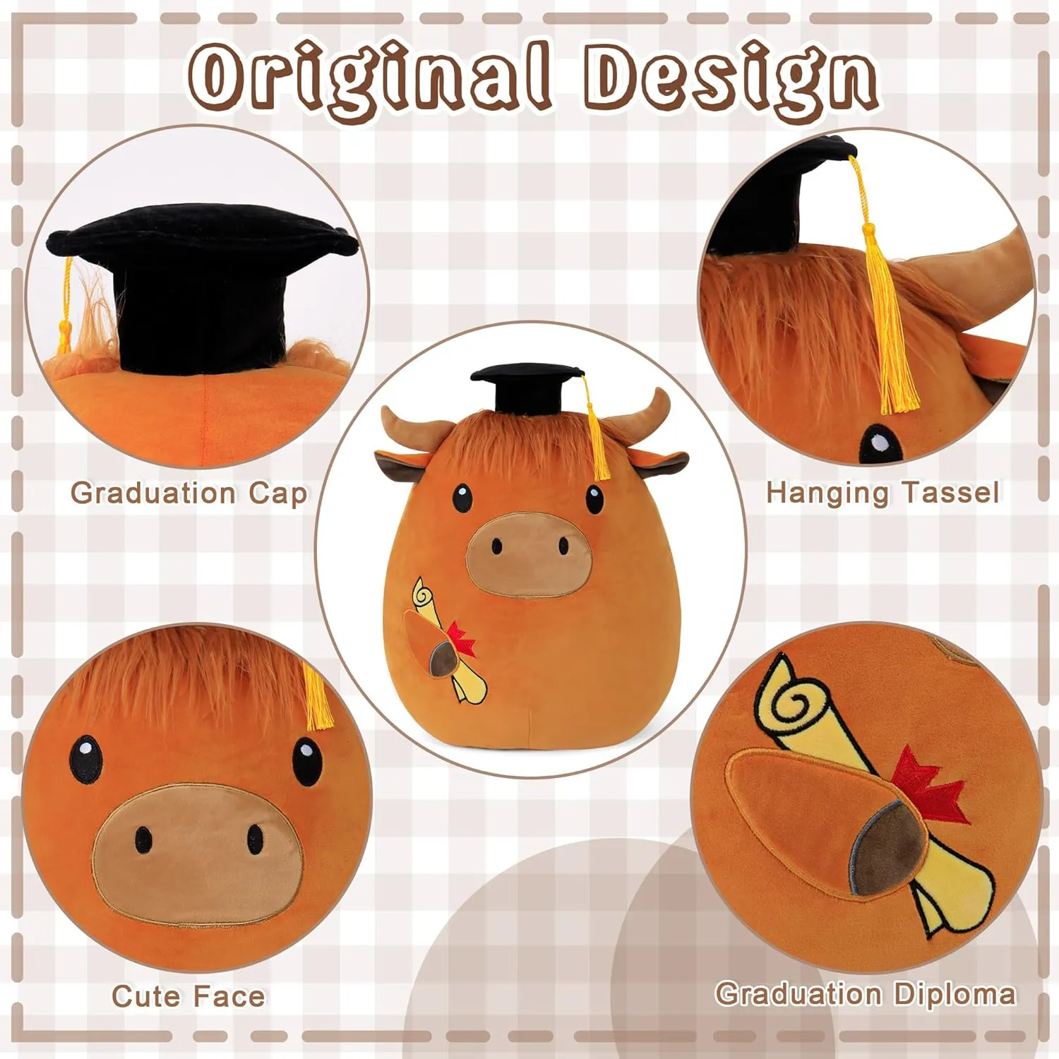Graduation Stuffed Animal 18 Inch - Highland Cow Plush with Cap (Class of 2025) - Cute Graduation Gift for Kindergarten, Elementary & High School