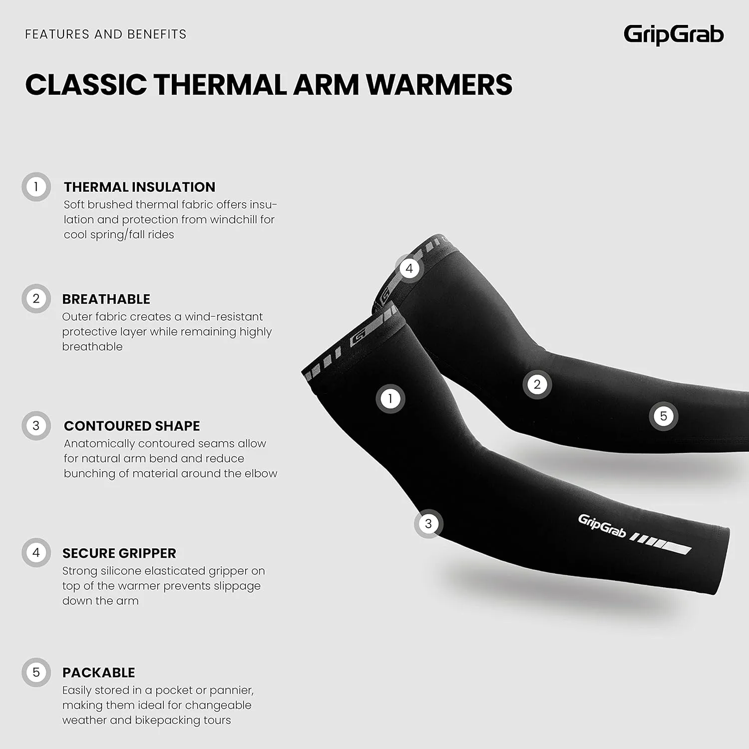 GripGrab Classic Thermal Cycling Arm Warmers Anti-Slip Warm Cycling Arm Sleeves Autumn Winter Fleece Lined Biking Arm Warmers