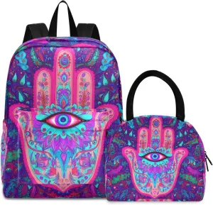 Hamas Hand Pattern Backpack Set with Lunch Bag for Girls Boys Elementary Primary School Kids Lightweight Daypack Set