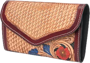 Hand-Tooled Leather Bi-Fold Envelope Wallet for Women | Western Boho Floral Wallet | Stylish Gift for Women