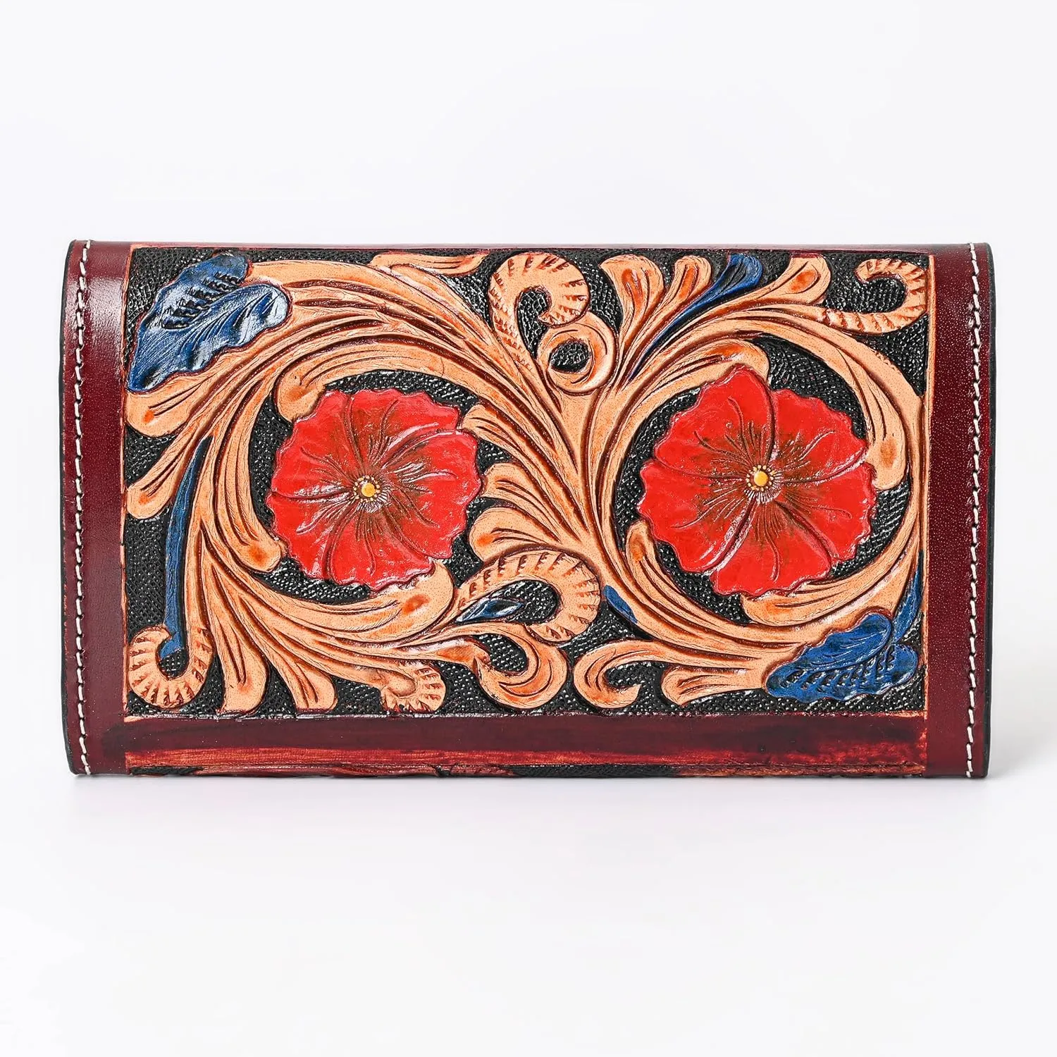 Hand-Tooled Leather Bi-Fold Envelope Wallet for Women | Western Boho Floral Wallet | Stylish Gift for Women