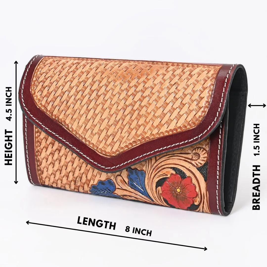Hand-Tooled Leather Bi-Fold Envelope Wallet for Women | Western Boho Floral Wallet | Stylish Gift for Women