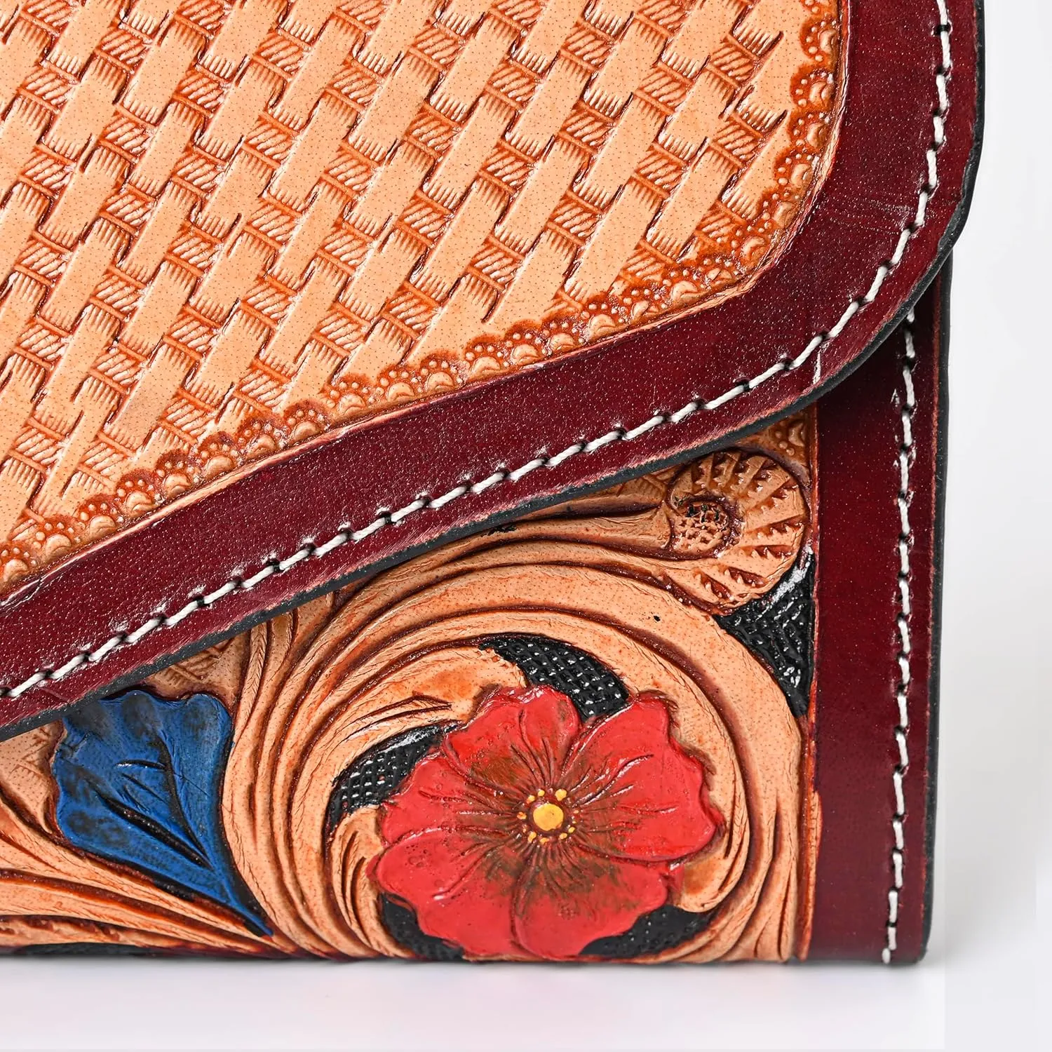 Hand-Tooled Leather Bi-Fold Envelope Wallet for Women | Western Boho Floral Wallet | Stylish Gift for Women