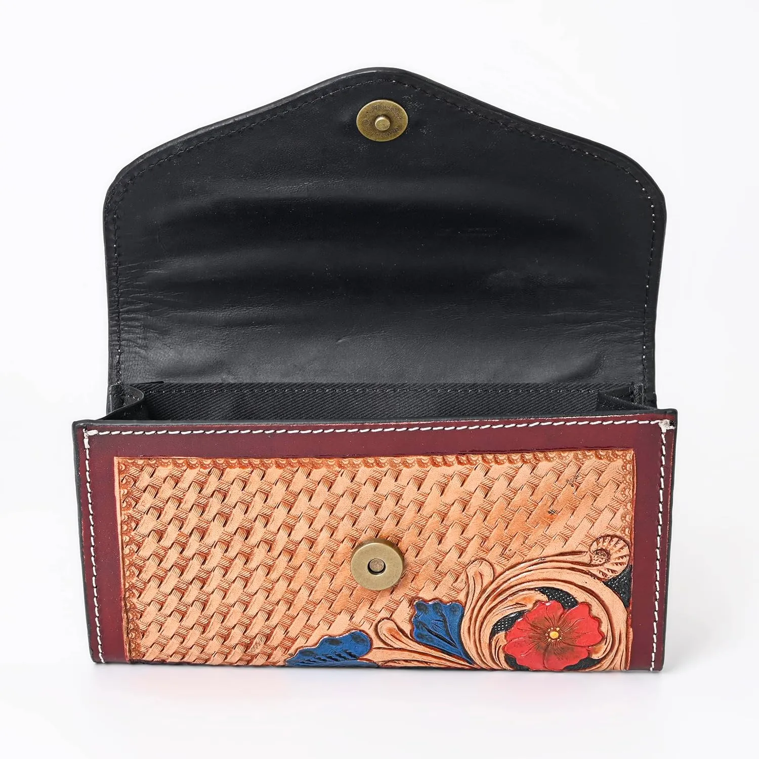 Hand-Tooled Leather Bi-Fold Envelope Wallet for Women | Western Boho Floral Wallet | Stylish Gift for Women