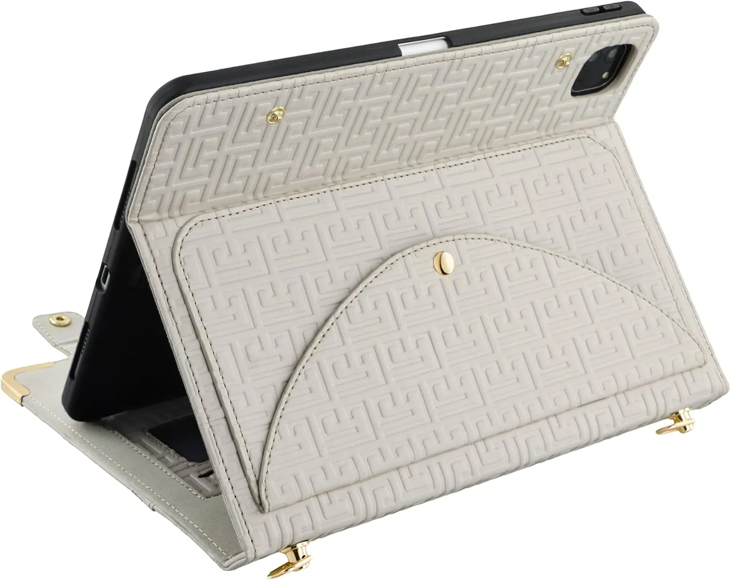 Handbag Case for iPad Air 13" M3 2025/M2 2024, iPad Pro 12.9-inch (6th/5th/4th Generation) Cover w/Pencil Holder, Techcircle Folio Stand Functional Wallet Case w/Shoulder Strap, Off-White
