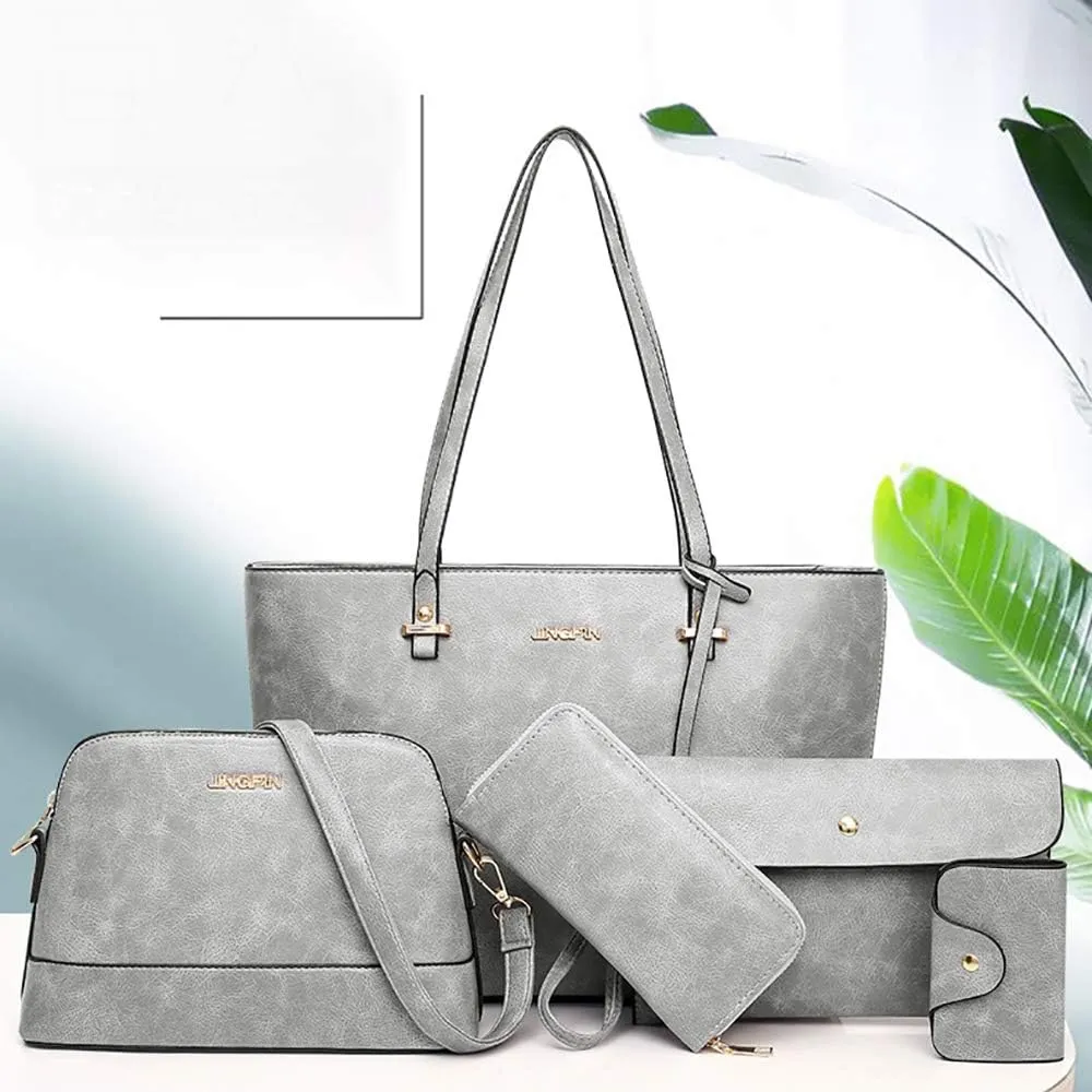 Handbag Set for Women 5 Pack Tote Purse Handbags Set PU Leather Satchel Bag