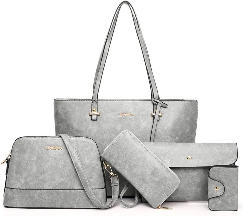 Handbag Set for Women 5 Pack Tote Purse Handbags Set PU Leather Satchel Bag