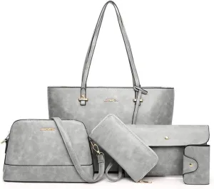 Handbag Set for Women 5 Pack Tote Purse Handbags Set PU Leather Satchel Bag