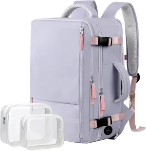 Hanples Extra Large Travel Backpack for Women as Person Item Flight Approved, Waterproof 40L Carry On Backpack, 17 Inch Laptop Backpack For Hiking Casual Bag (Gray Purple)
