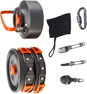 Happyyami 1Set Combination Cooking Portable Camping Cookware with Durable Cooking Pan Teapot for Outdoor BBQ Hiking and Camping Person Orange