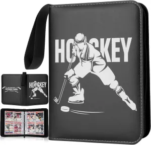 HBK 400 Pockets Hockey Card Binder, PU Leather Hockey Cards Binder with 50 Sleeves, Trading Card Holder Album for Nhl Cards Collector, Sports Card Binder for Standard Size Cards