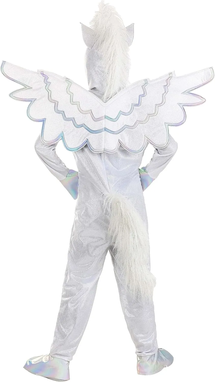 Heavenly Pegasus Kids Costume Hooded Jumpsuit with Wings and Faux Fur Tail