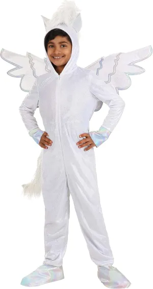 Heavenly Pegasus Kids Costume Hooded Jumpsuit with Wings and Faux Fur Tail