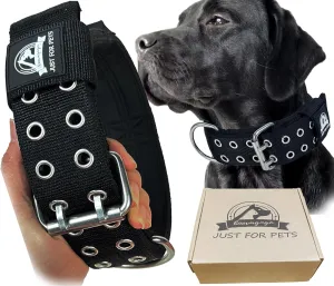 Heavy Duty Dog Collar for Large Dogs, Tactical Military Training Dog Collar for Extra Large Breeds,Strong and Durable ，German Sherd Pitbull (21IN-27IN, Black)