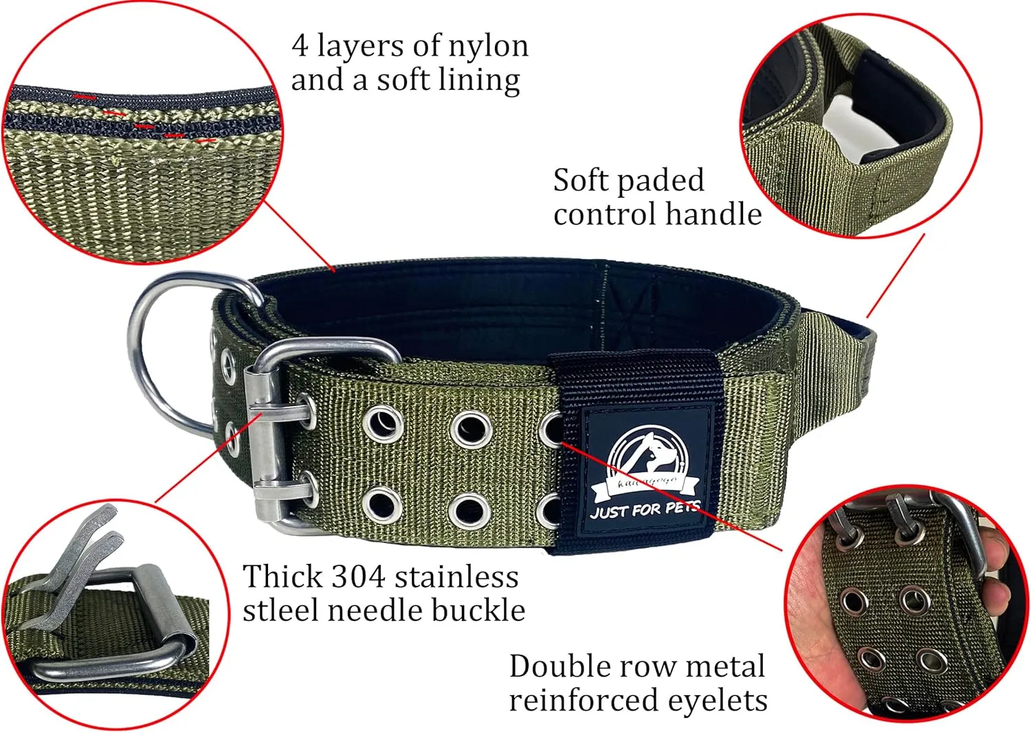 Heavy Duty Dog Collar for Large Dogs, Tactical Military Training Dog Collar for Extra Large Breeds,Strong and Durable ，German Sherd Pitbull (21IN-27IN, Black)