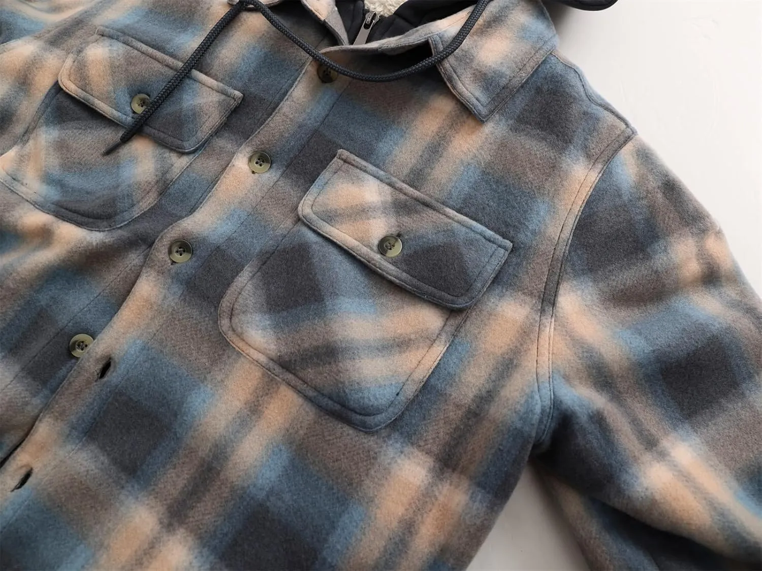 Heavy Thick Flannel Plaid Jacket Sherpa Fleece Lined Hoodies for Men Zip Up Winter Warm Coat Buffalo Zipper Sweatshirt