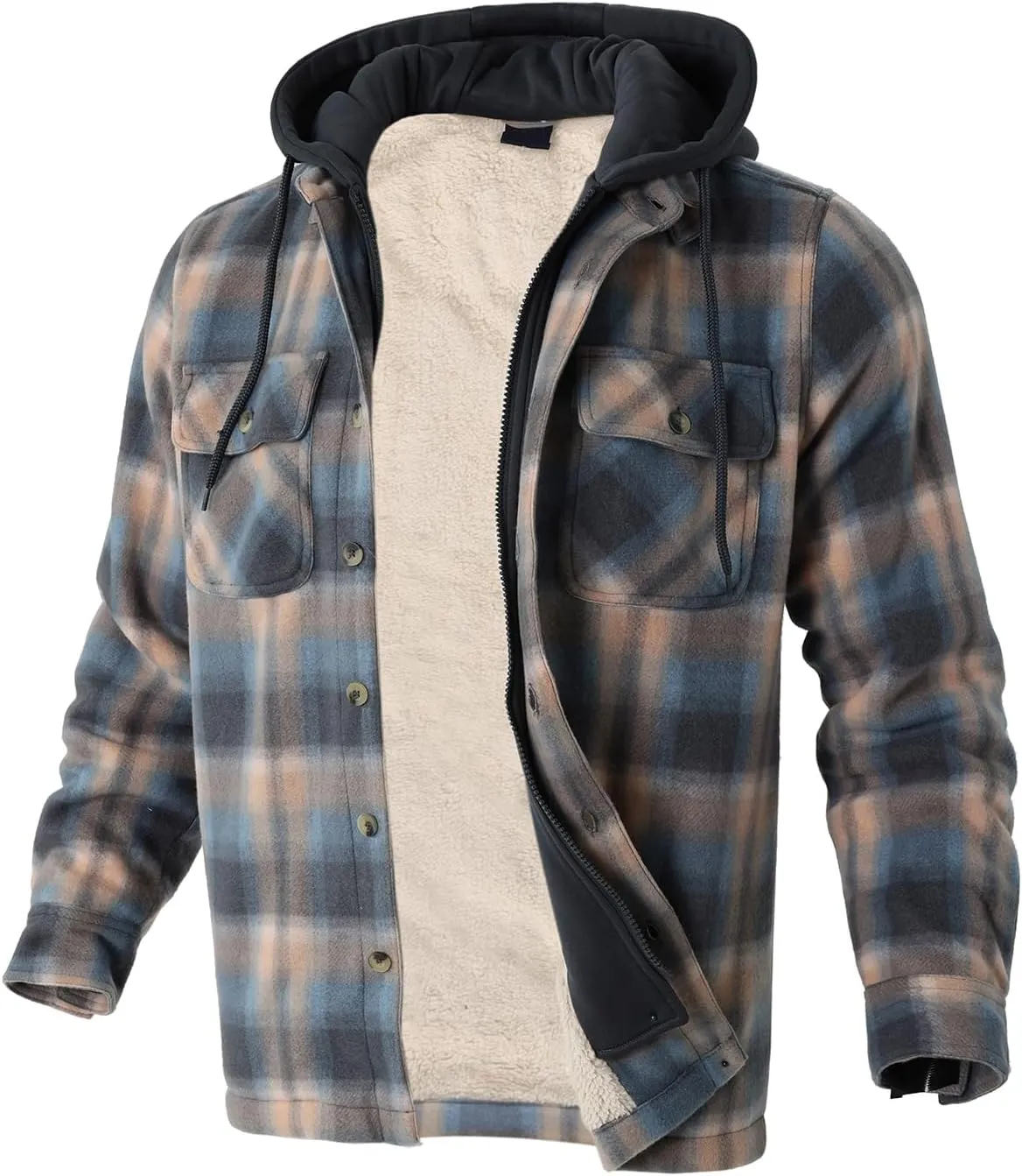 Heavy Thick Flannel Plaid Jacket Sherpa Fleece Lined Hoodies for Men Zip Up Winter Warm Coat Buffalo Zipper Sweatshirt