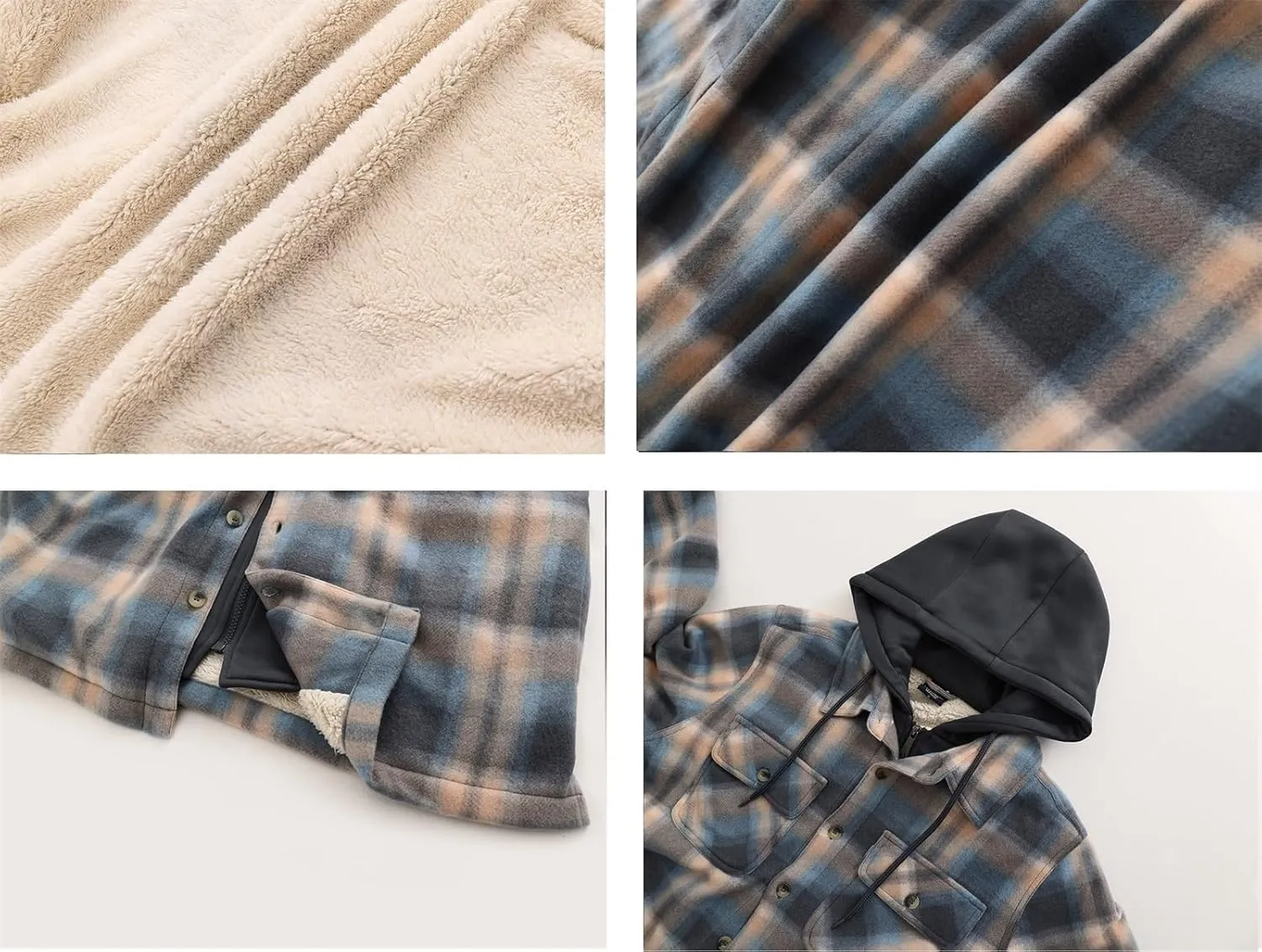 Heavy Thick Flannel Plaid Jacket Sherpa Fleece Lined Hoodies for Men Zip Up Winter Warm Coat Buffalo Zipper Sweatshirt