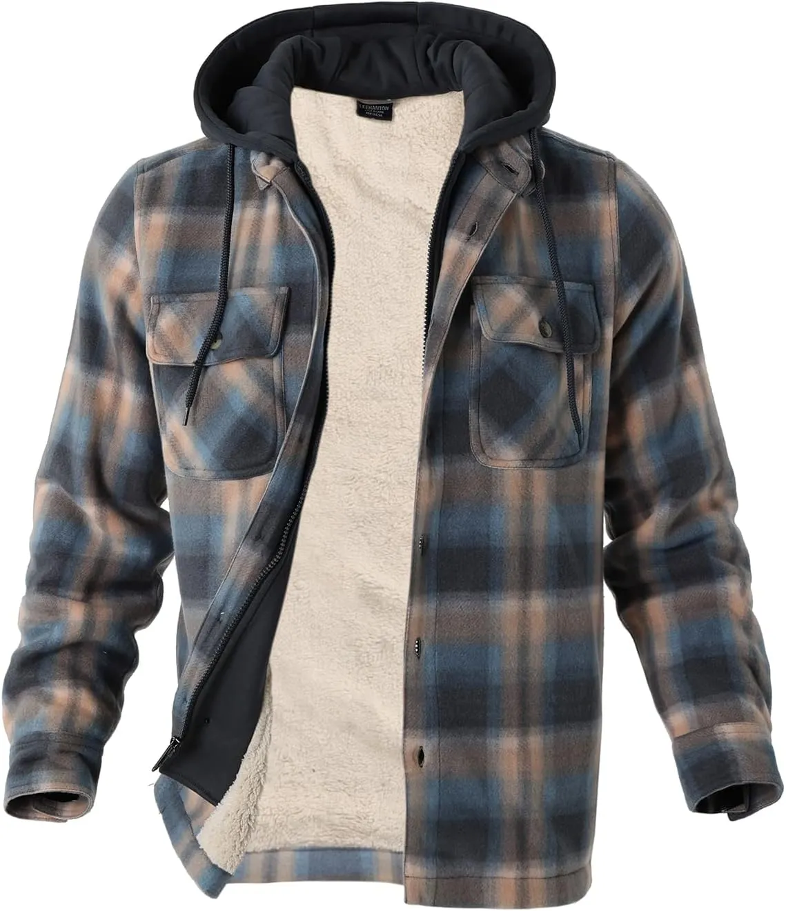 Heavy Thick Flannel Plaid Jacket Sherpa Fleece Lined Hoodies for Men Zip Up Winter Warm Coat Buffalo Zipper Sweatshirt