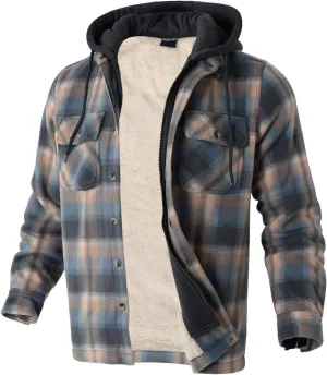 Heavy Thick Flannel Plaid Jacket Sherpa Fleece Lined Hoodies for Men Zip Up Winter Warm Coat Buffalo Zipper Sweatshirt
