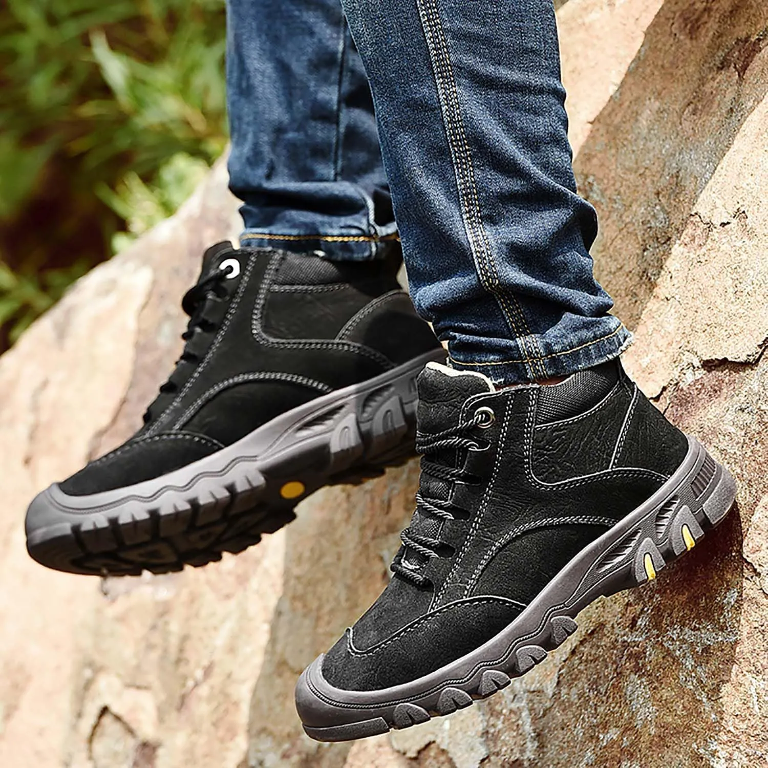 HESBITEUL Men's Leather Chukka Hiking Boots All Seasons for Camping & Driving Ankle Shoes