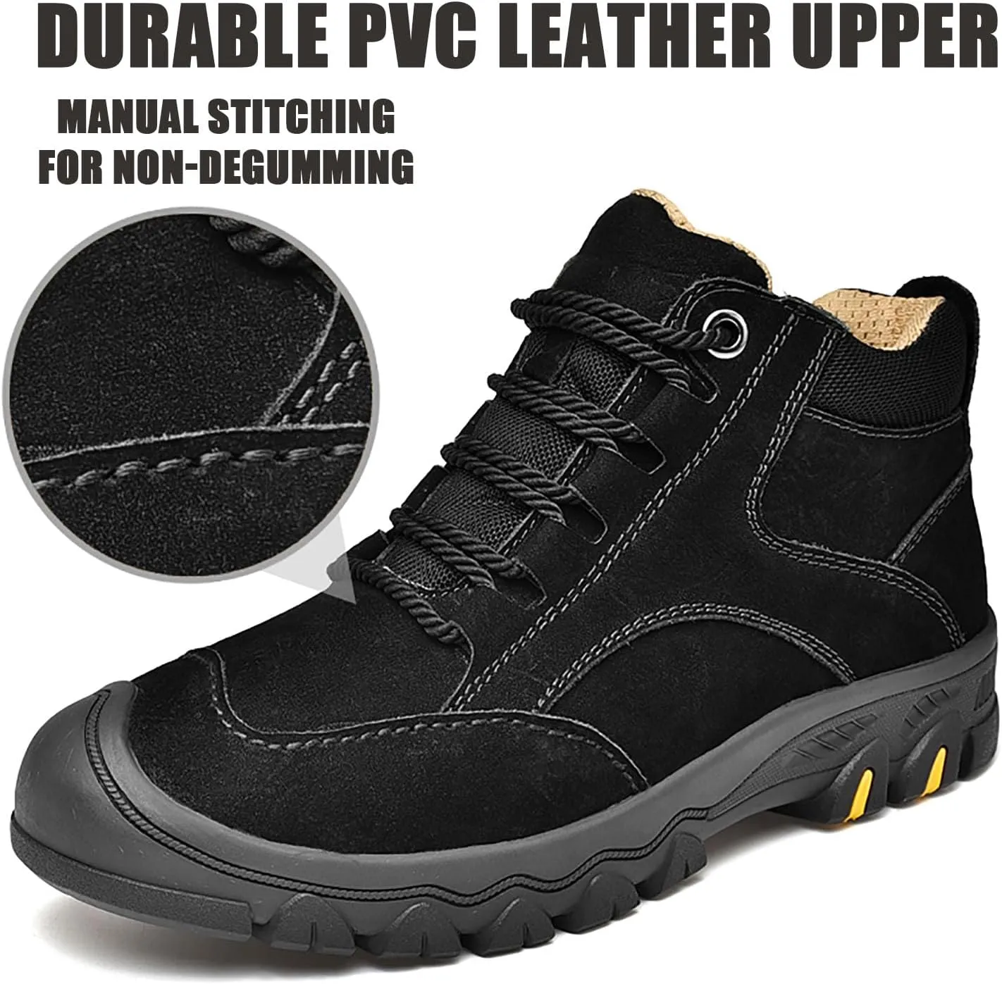 HESBITEUL Men's Leather Chukka Hiking Boots All Seasons for Camping & Driving Ankle Shoes