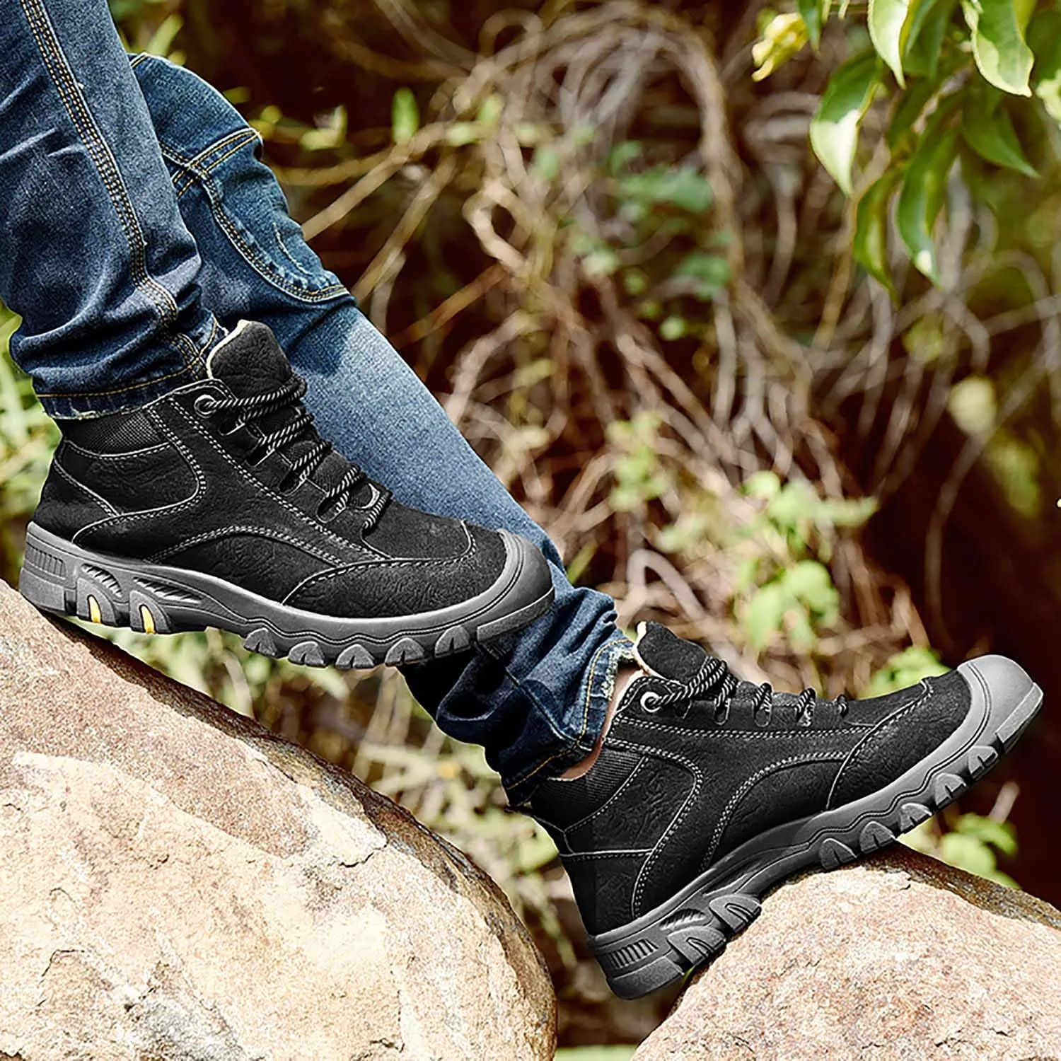 HESBITEUL Men's Leather Chukka Hiking Boots All Seasons for Camping & Driving Ankle Shoes