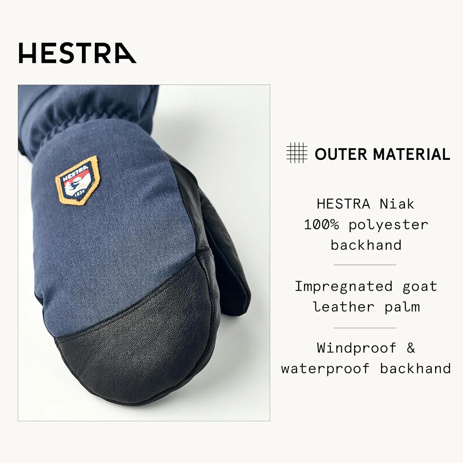 Hestra Unisex CZone Mountain Mitt, Waterproof, Windproof Leather Alpine Ski Mittens for Men & Women