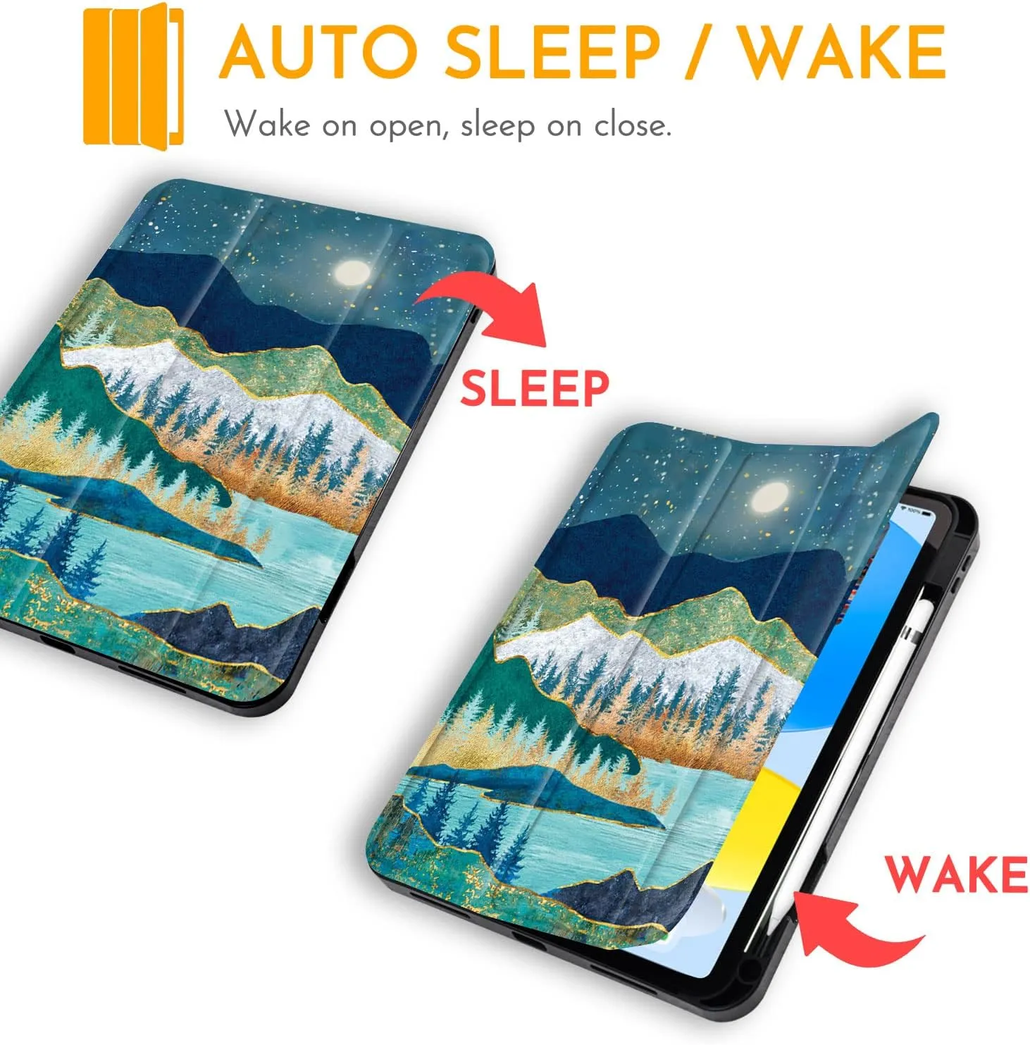 Hi Space for iPad 10th Generation Case 10.9 inch 2022 with Pencil Holder, Mountain Green Landscape Nature Trifold Protective Shockproof Cover foriPad 10th Gen Auto Sleep Wake for A2757 A2777