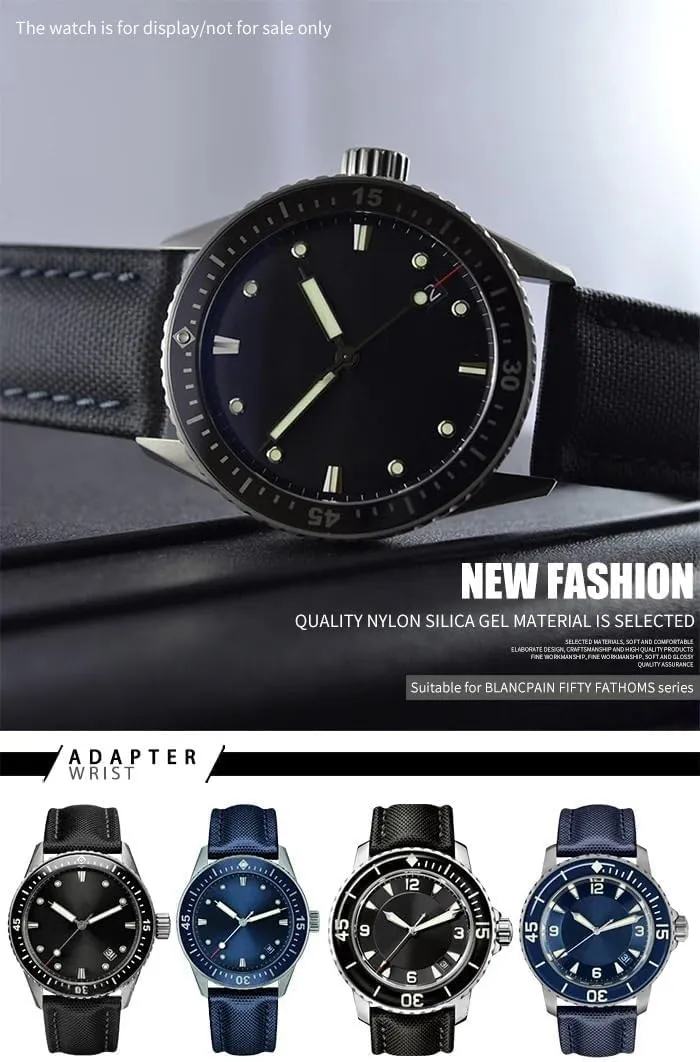 High Density Canvas Nylon Watch Band For Blancpain Fifty Fathoms 5000 5015 Strap with Butterfly Buckle