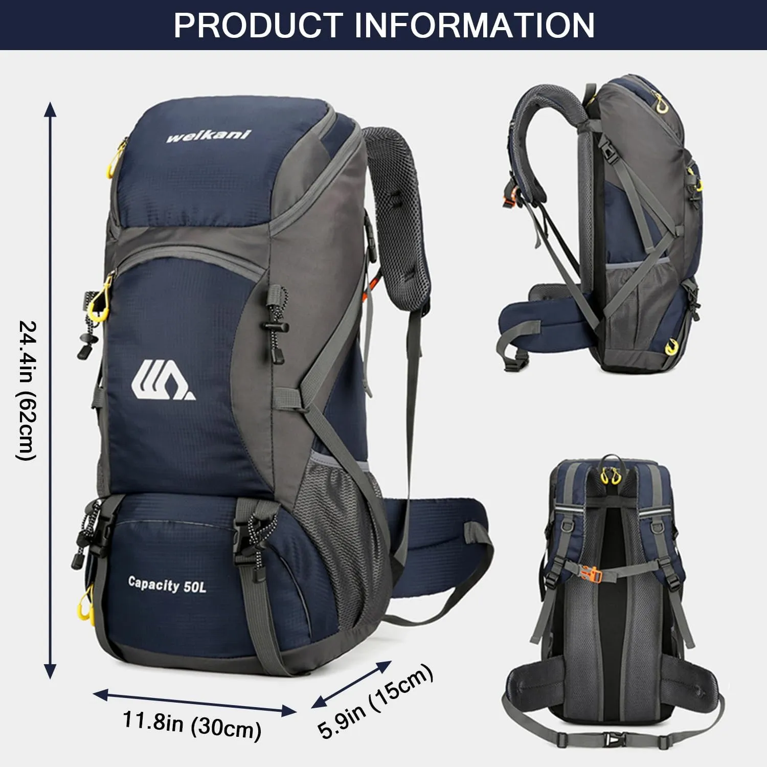 Hiking Backpack 50L, Lightweight Travel Backpack Camping Essentials Bag Outdoor Sport Daypack for Men Women Trekking Hunting Adventure Gear (Blue)