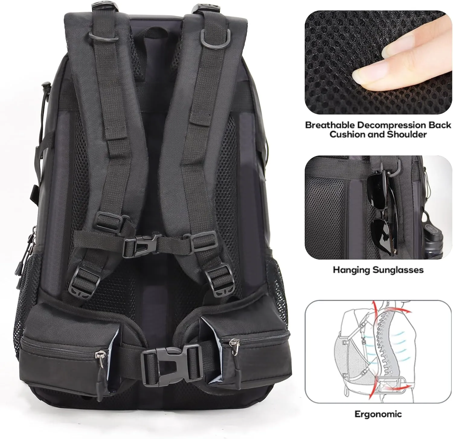 Hiking Backpack Camping 40L Outdoor Daypack Lightweight Travel Backpack with Rain Cover for Women Men (Black)